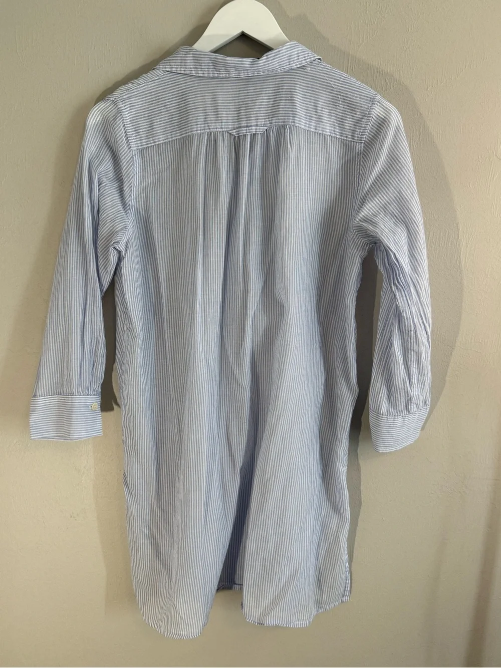 J CREW Women’s Blue White Micro Stripe Button Up Extra Long Tunic Top Size S